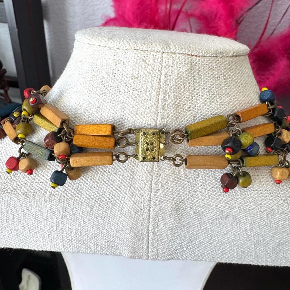 Artisan Multicolor Wood Beaded Necklace - Picture 9 of 9